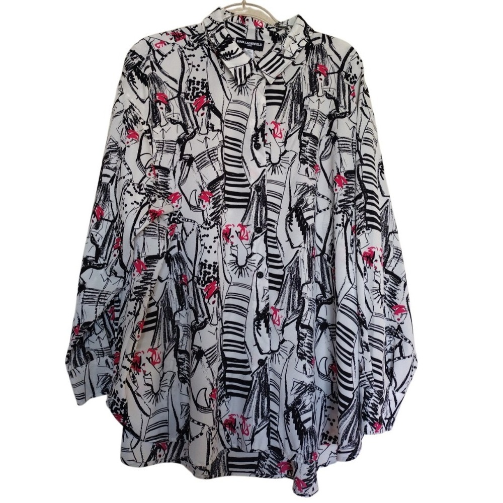 Karl‎ Lagerfeld Button Up Shirt Women 2XL Multi  The Godfather All Over Print